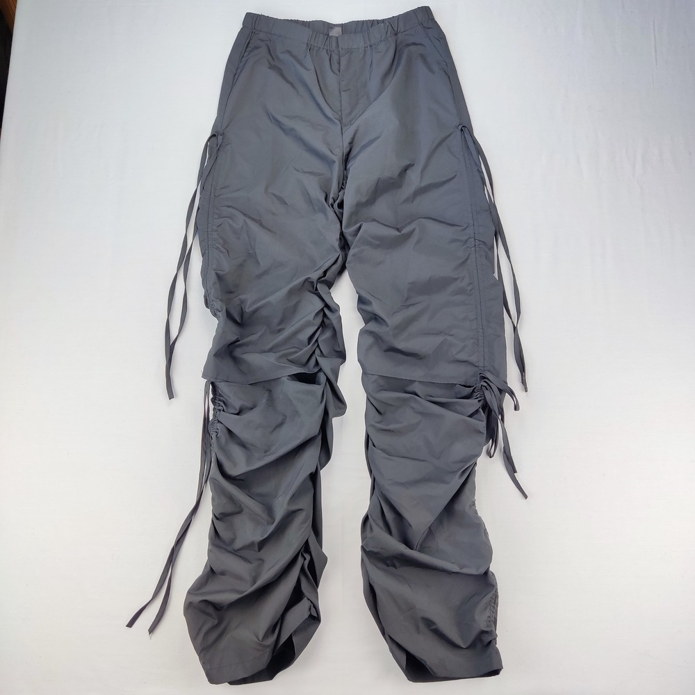 SHEIN Pants Womens M Black Ruched Stacked Drawstring Parachute Streetwear
